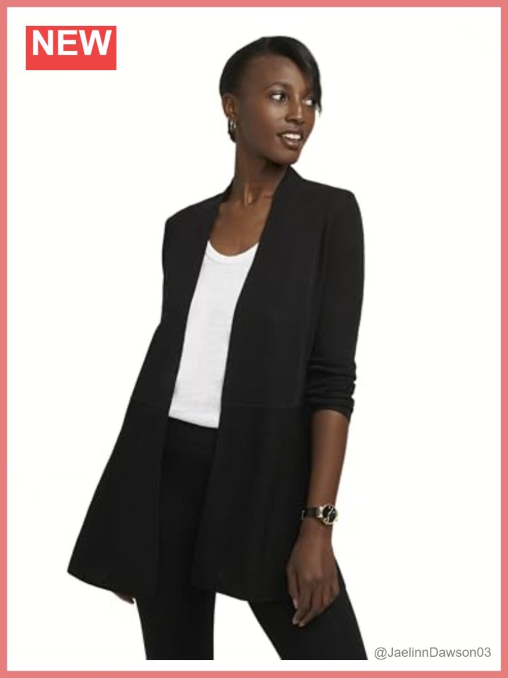 Long Open Front Cardigan Mid Thigh Dual Material Knit Layer
